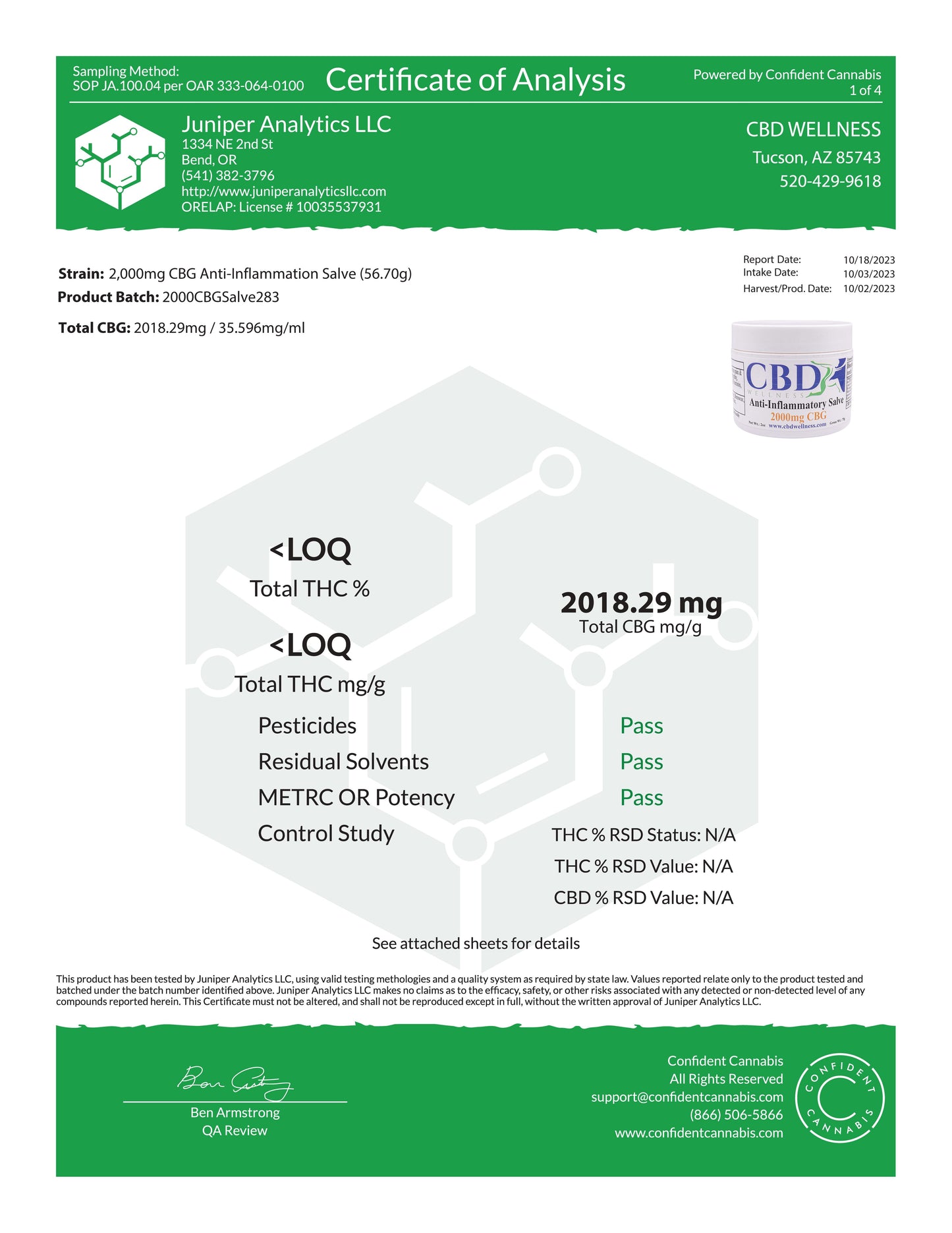 2oz 2000mg CBG Anti-Inflammatory Salve