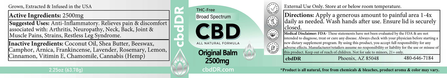 cbdDR 2500mg Original Pain Relief Balm (2.25oz) cbdDR