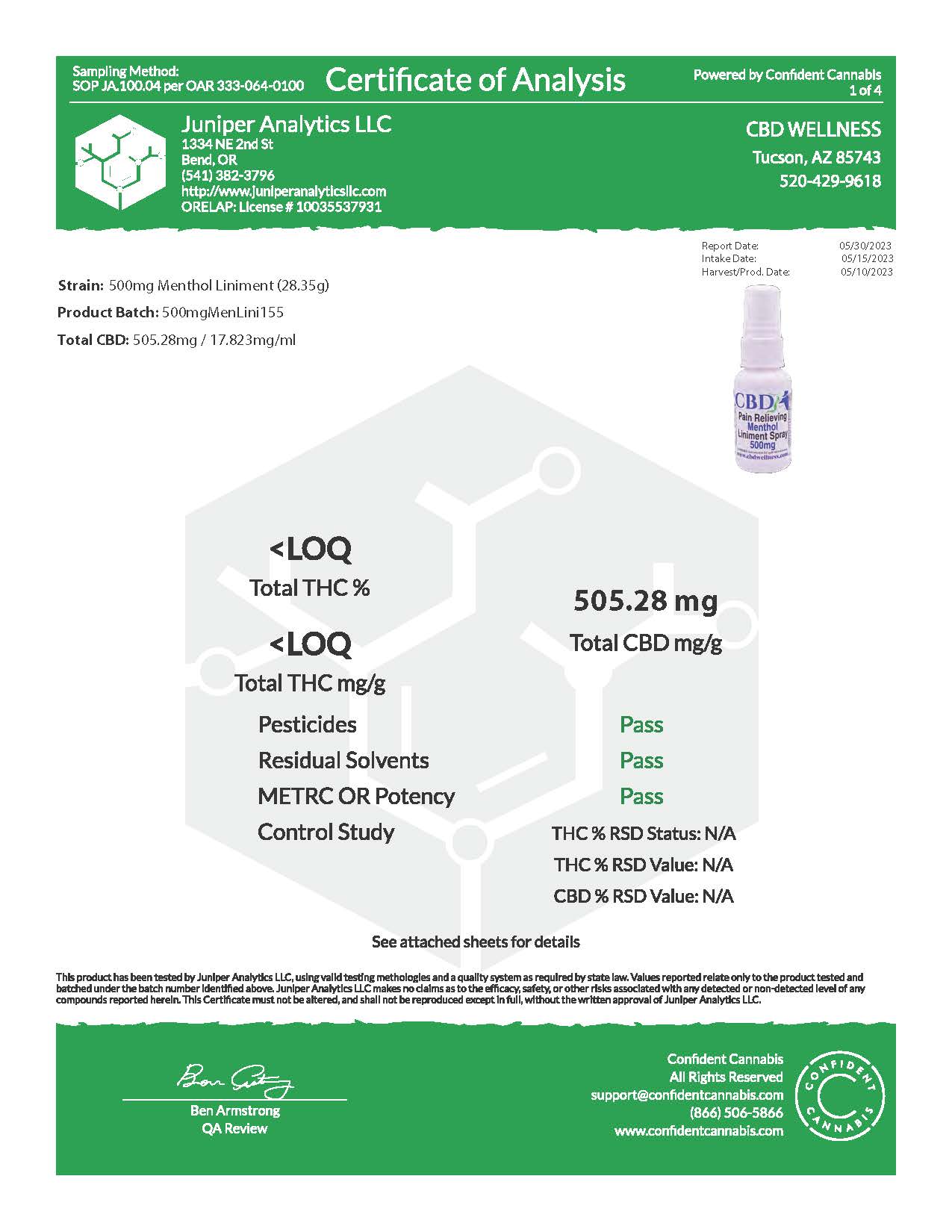 500mg Menthol Liniment Spray