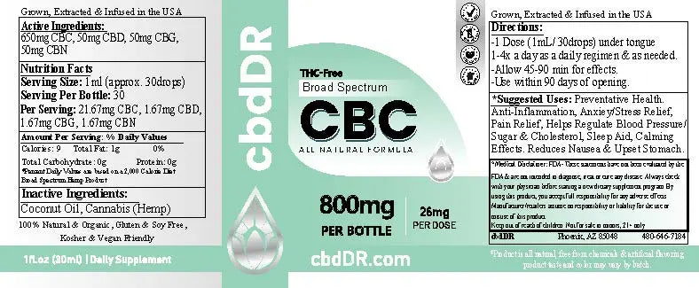 cbdDR 800mg CBC-Rich Tincture Anxiety & Stress Relief cbdDR