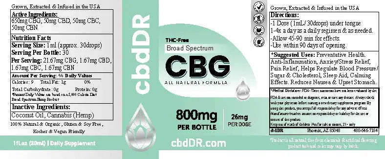 cbdDR 800mg CBG-Rich Tincture Anti-Inflammatory and Energy cbdDR