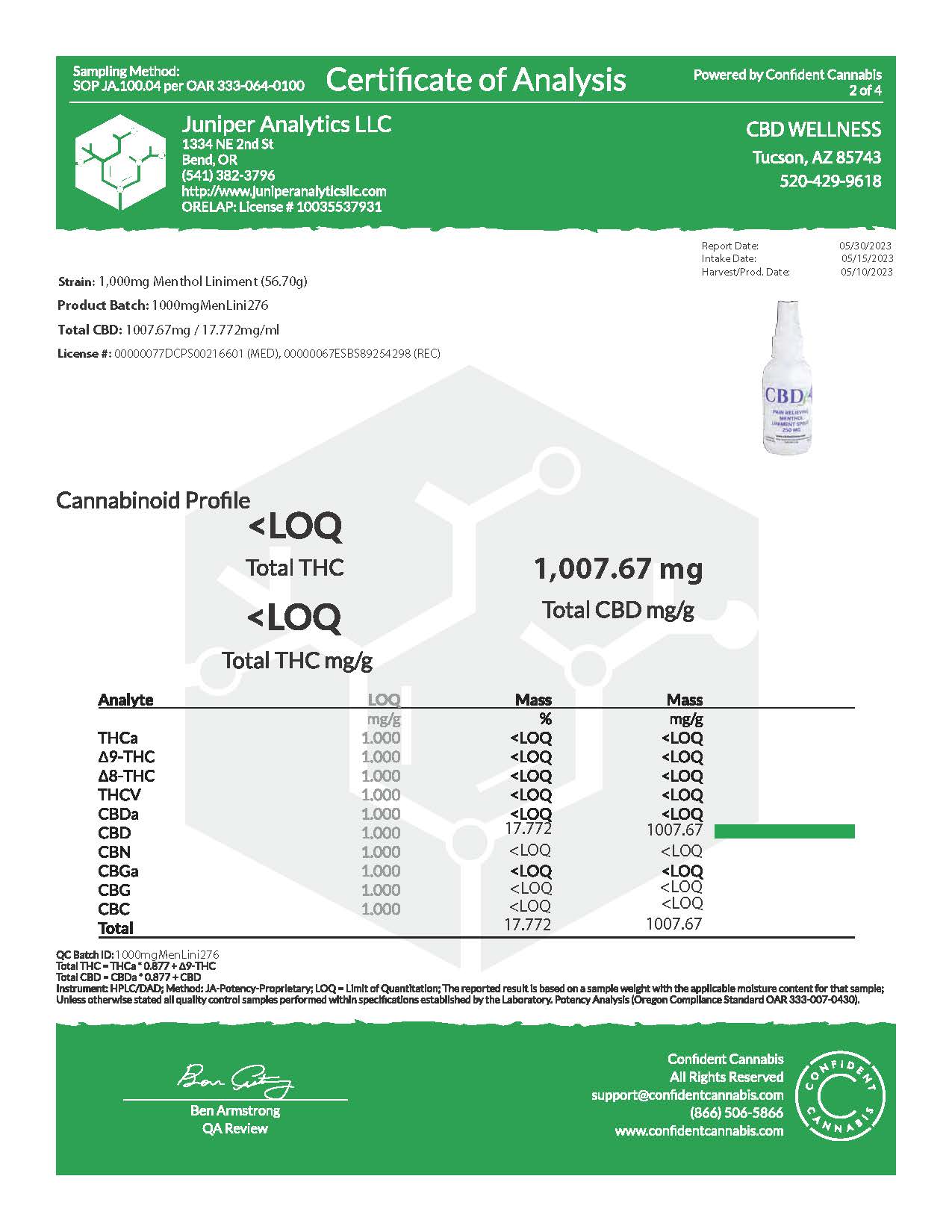 2oz 1000mg Menthol Liniment Spray