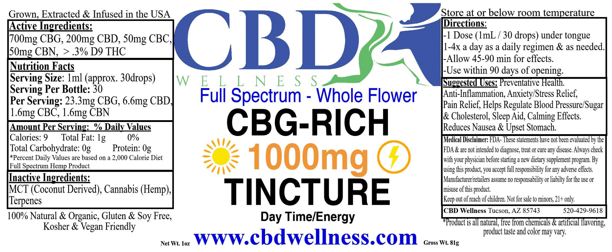 1000mg CBG-Rich Tincture | Full Spectrum CBG Oil | CBD Wellness