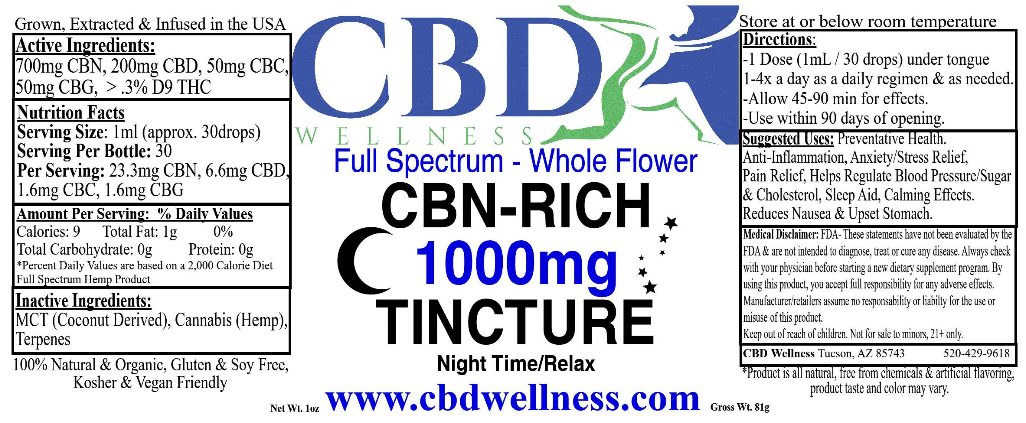 1000mg CBN-Rich Tincture for Sleep | CBD Wellness | Proprietary