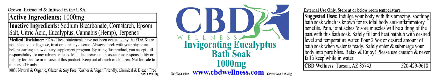 10oz 1000mg CBD Invigorating Eucalyptus Bath Soak (Powder)