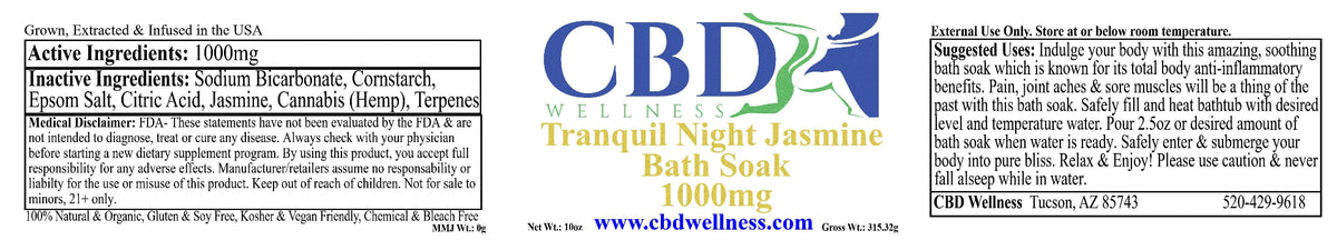 10oz 1000mg CBD Tranquil Night Jasmine Bath Soak (Powder)