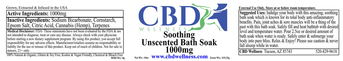 10oz 1000mg CBD Relaxing Unscented Bath Soak (Powder)