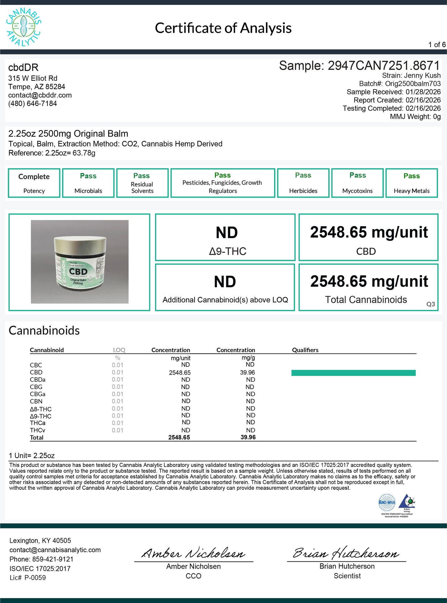 cbdDR 2500mg Original Pain Relief Balm (2.25oz)