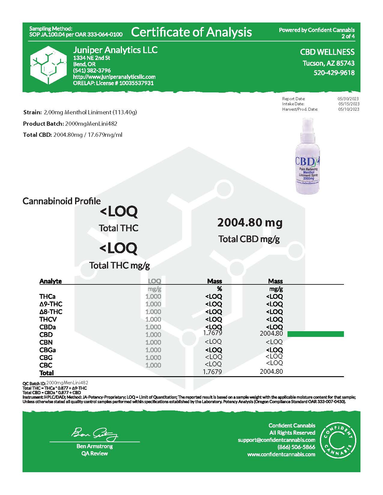 4oz 2000mg Menthol Liniment Spray