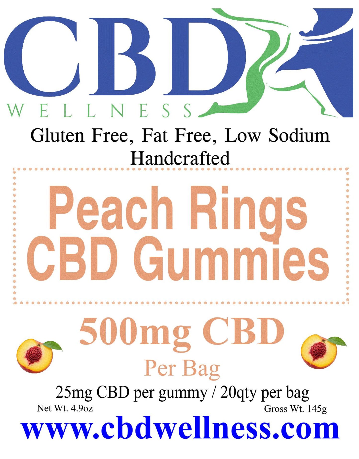 500mg CBD Peach Rings (20qty bag)
