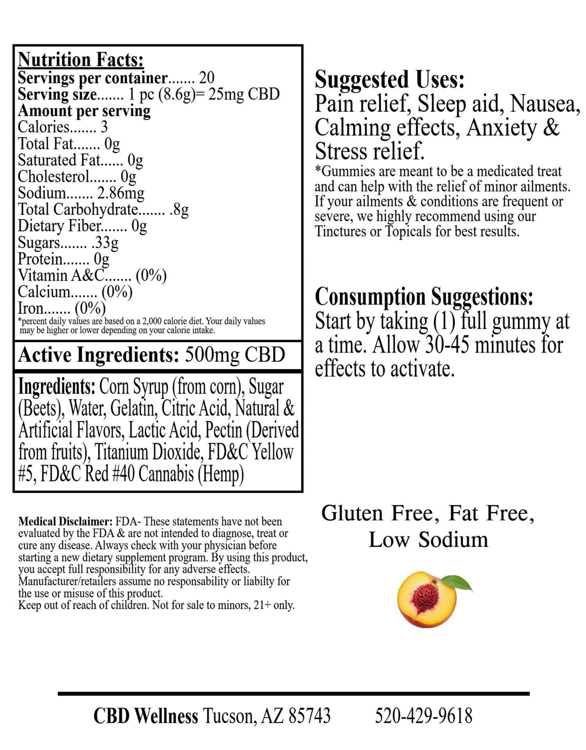 500mg CBD Peach Rings (20qty bag)