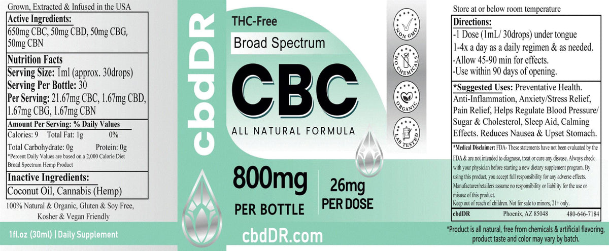 cbdDR 800mg CBC-Rich Tincture Anxiety & Stress Relief