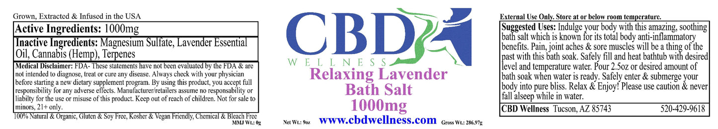 9oz 1000mg CBD Relaxing Lavender Bath Salts