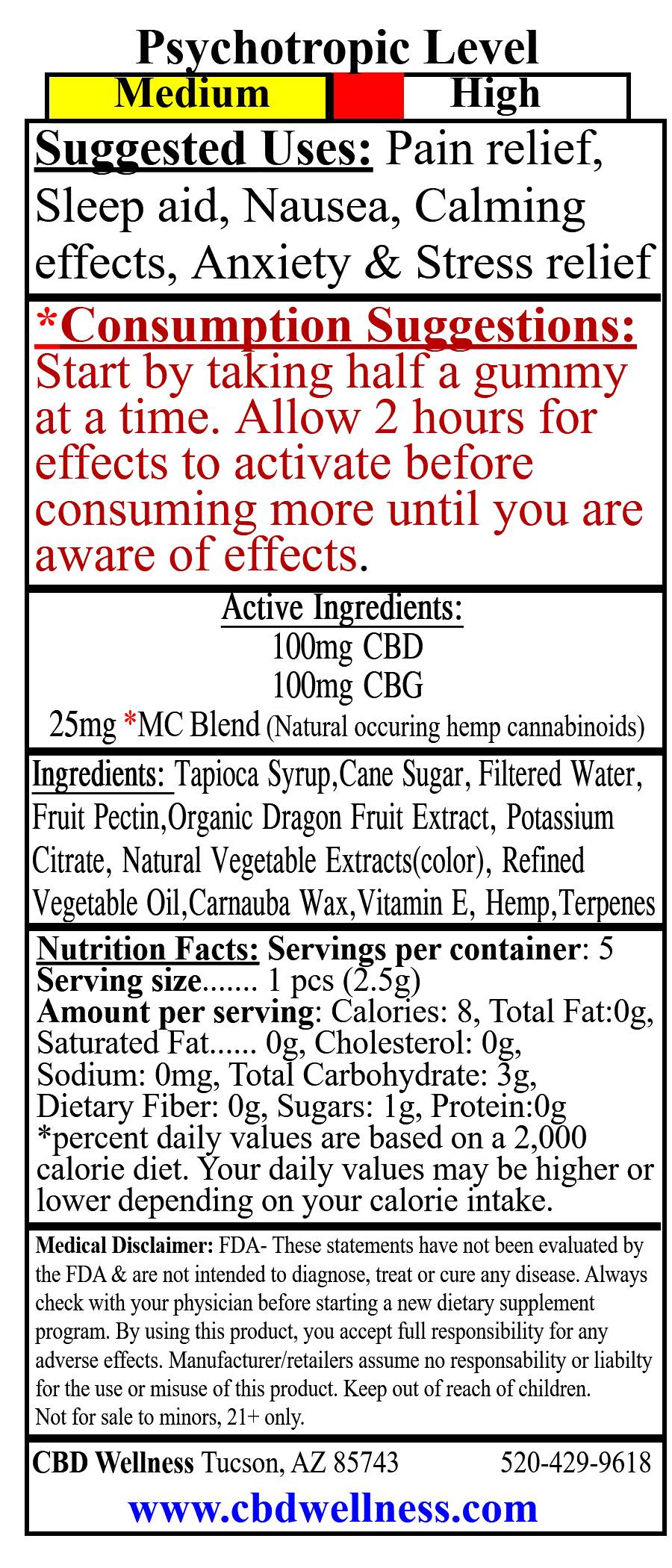 Dragon Fruit Full-Spectrum CBD + CBG Euphoria Gummies, 225mg (5-Count)