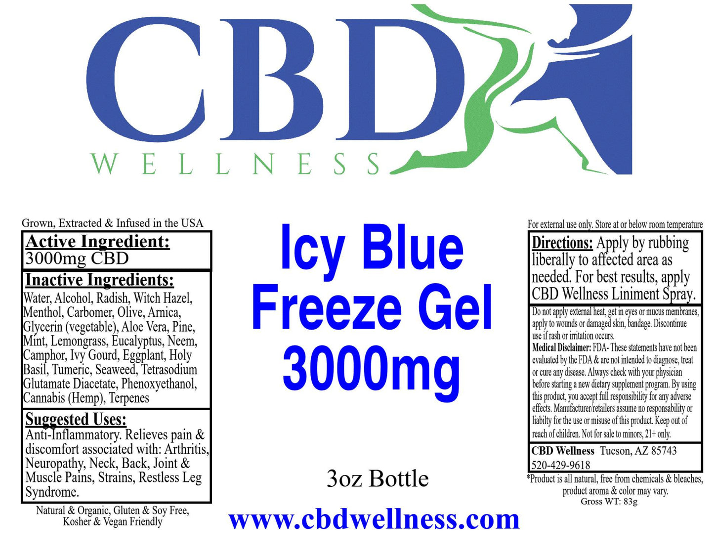 3oz 3000mg Icy Blue Freeze Gel