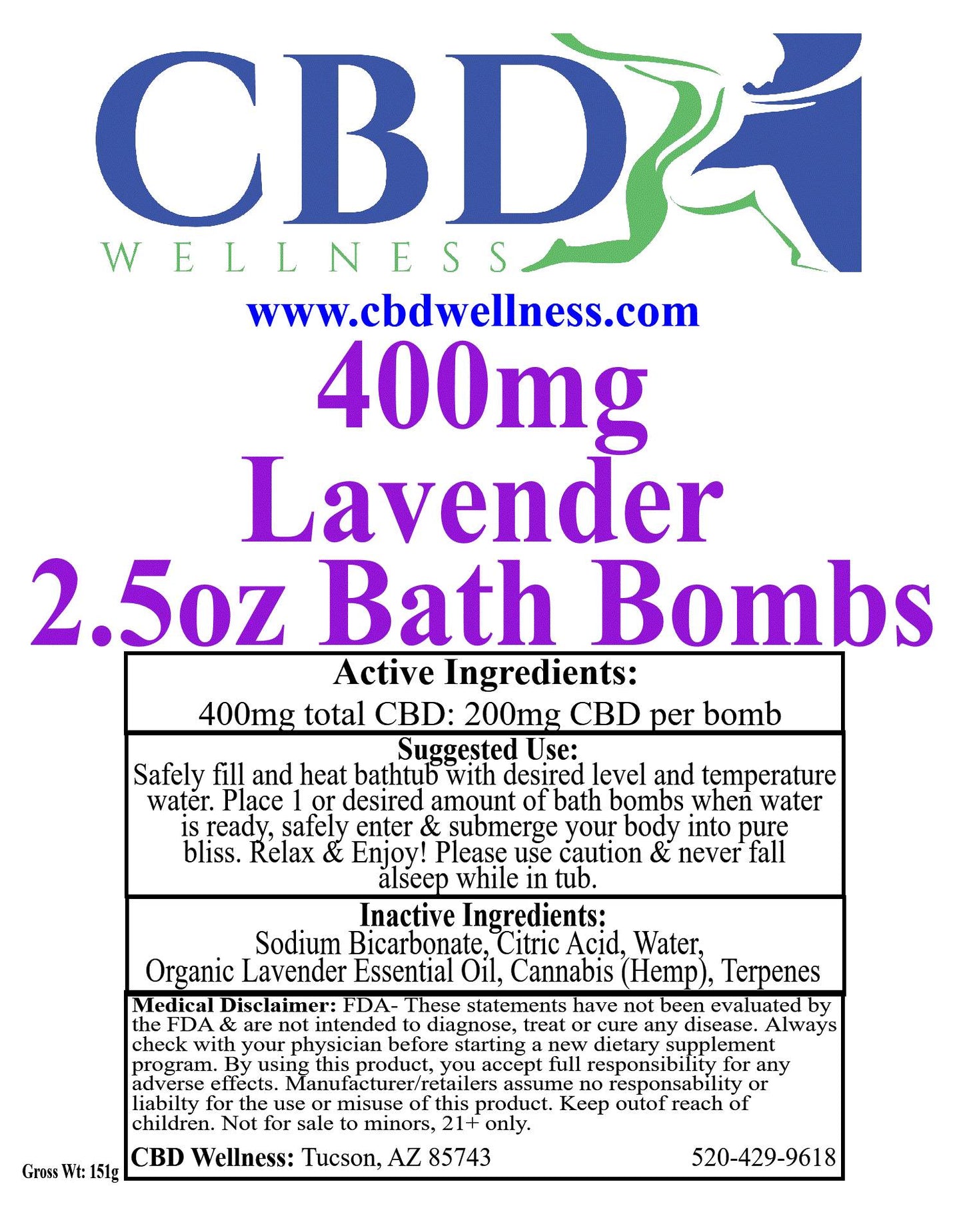 Lavender 400mg CBD Bath Bomb (2-pack)
