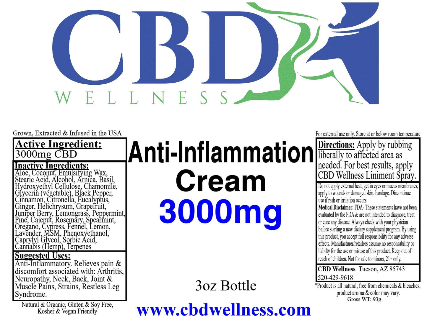 3oz 3000mg Anti-Inflammation Cream