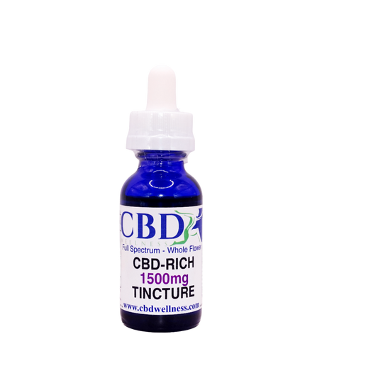 CBD Wellness 1500mg CBD-Rich Natural Tincture — full-spectrum hemp oil with CBC, CBG and CBN, 1oz bottle with dropper, lab-tested, made in USA
