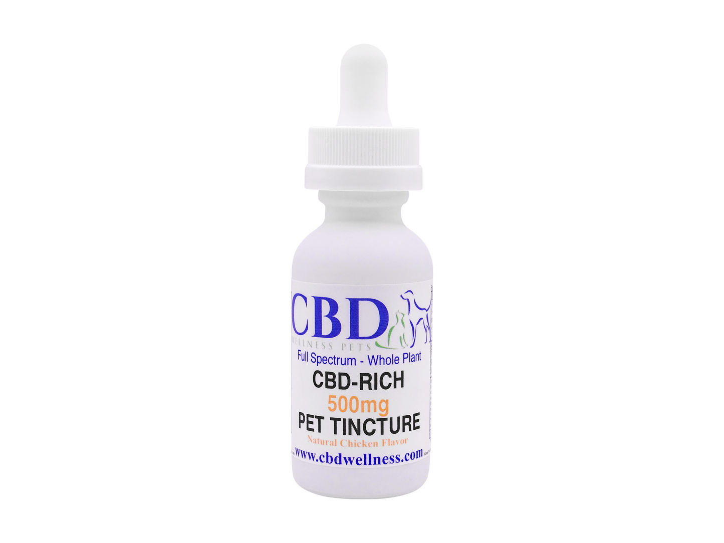 CBD Wellness 500mg CBD-Rich Pet Tincture — Natural Chicken Flavor, full-spectrum hemp oil for dogs and cats, lab-tested, made in USA