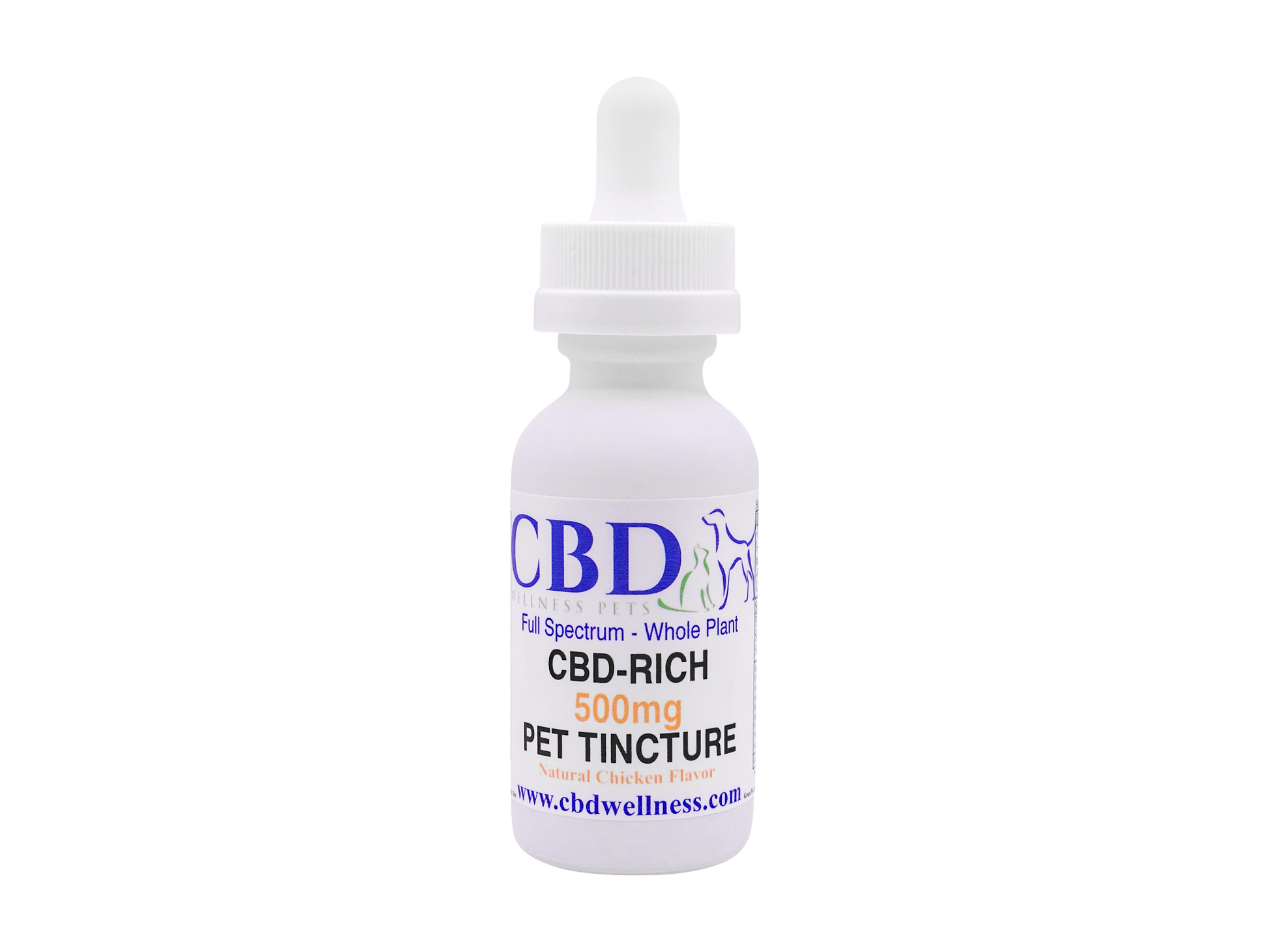 CBD Wellness 500mg CBD-Rich Pet Tincture — Natural Chicken Flavor, full-spectrum hemp oil for dogs and cats, lab-tested, made in USA