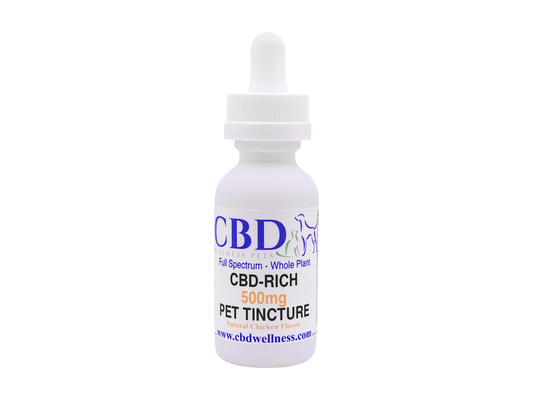 CBD Wellness 500mg CBD-Rich Pet Tincture — Natural Chicken Flavor, full-spectrum hemp oil for dogs and cats, lab-tested, made in USA